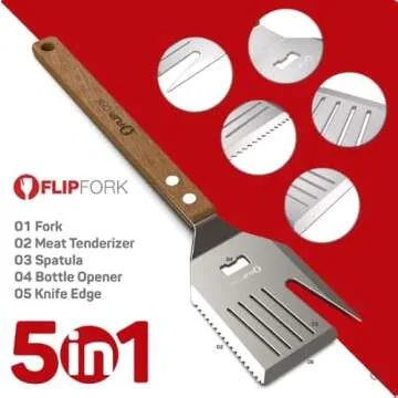 FlipFork Boss - 5 in 1 Grill Spatula with Knife, Fork, Bottle Opener and Turner BBQ Tools. All in On...