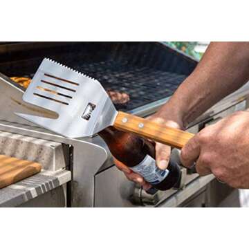 FlipFork Boss - 5 in 1 Grill Spatula with Knife, Fork, Bottle Opener and Turner BBQ Tools. All in One Grill Accessories Set for Outdoor Grills. 18 inch Grilling Accessories BBQ Set