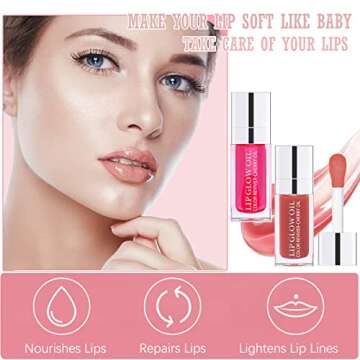 Aaiffey 2 Colors Hydrating Plumping Lip Glow Oil,Moisturizing Lip Oil Gloss Transparent Glossy Lip Gloss Primer Lip Tint for Lip Care and Dry Lip (012#+015#)