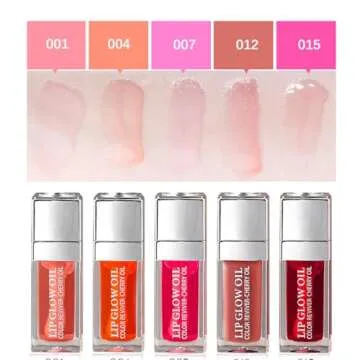 Aaiffey 2 Colors Hydrating Plumping Lip Glow Oil,Moisturizing Lip Oil Gloss Transparent Glossy Lip Gloss Primer Lip Tint for Lip Care and Dry Lip (012#+015#)