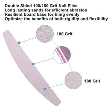 Nail File and Buffer (10 Pcs), Buffer Block Nail Files Double Sided 100/180 Grit for Acrylic and Natural Nails, fingernail Emery Board Buffing Blocks Manicure Set Nail Care kit Tool Halfmoon Arc