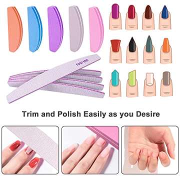 Nail File and Buffer (10 Pcs), Buffer Block Nail Files Double Sided 100/180 Grit for Acrylic and Natural Nails, fingernail Emery Board Buffing Blocks Manicure Set Nail Care kit Tool Halfmoon Arc