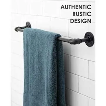Pipe Décor 5624BK Industrial and Rustic 24" Towel Bar Complete Set Electroplated Black Finish