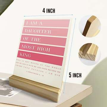 Bible Verse Desk Decor Rustic Plaque with Wood Stand, Pink 2 Corinthians 6 : 18 Scriptures Decor, Ch...