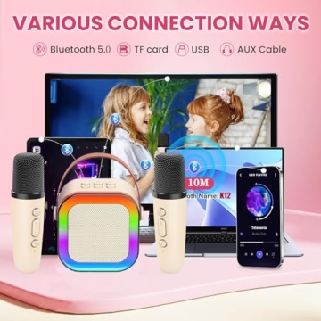 Mini Karaoke Machine with Wireless Mics and LED Lights