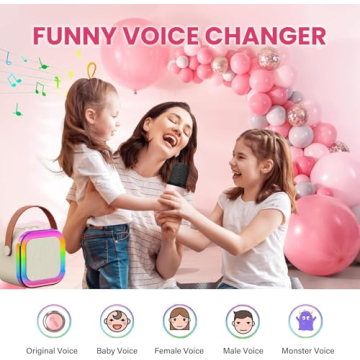 Mini Karaoke Machine with Wireless Mics and LED Lights