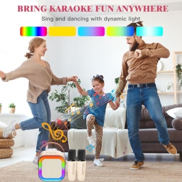Mini Karaoke Machine with Wireless Mics and LED Lights
