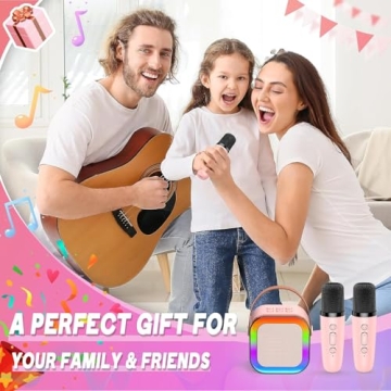 Mini Karaoke Machine with Wireless Mics and LED Lights