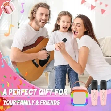 Mini Karaoke Machine with Wireless Mics and LED Lights