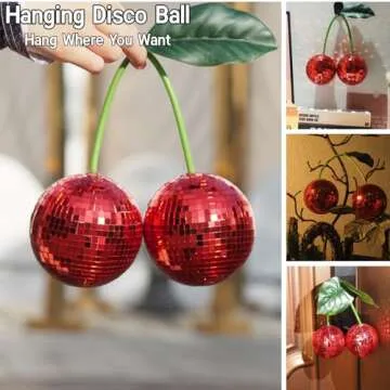 Disco Ball New Cherry Disco Mirror Ball Hanging Reflects Light Ball for DJ Club Stage Bar Party Wedding Holiday Decoration Home Cherry Decor (3.9‘’, Red)
