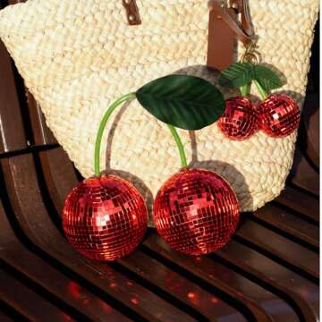 Disco Ball New Cherry Disco Mirror Ball Hanging Reflects Light Ball for DJ Club Stage Bar Party Wedding Holiday Decoration Home Cherry Decor (3.9‘’, Red)