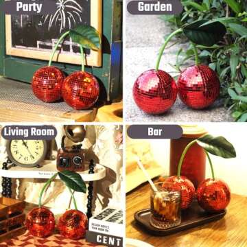 Disco Ball New Cherry Disco Mirror Ball Hanging Reflects Light Ball for DJ Club Stage Bar Party Wedding Holiday Decoration Home Cherry Decor (3.9‘’, Red)