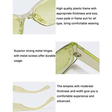 Azoxus Trendy Rectangle Sunglasses Small Plastic Frame Candy Colored Lens Green 57mm