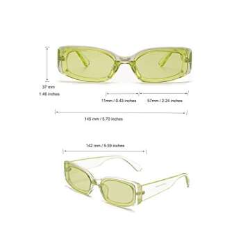 Azoxus Trendy Rectangle Sunglasses Small Plastic Frame Candy Colored Lens Green 57mm