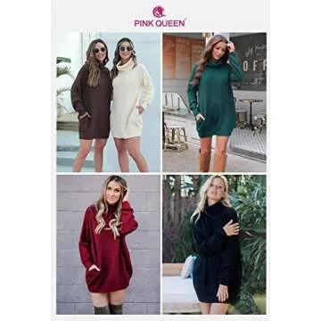 Women's Loose Turtleneck Oversize Long Pullover Sweater Dress Wine Red M