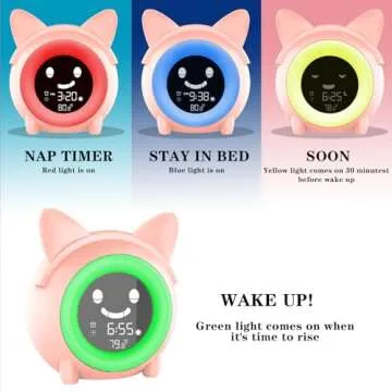 Wisoee Kids Alarm Clock, Toddlers Sleep Training Clock with Night Light, Sound Machine, Nap Timer, Digital Clock for Boys Girls Bedrooms, Cute Kids Room Decor