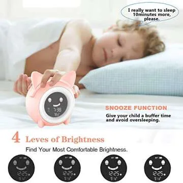 Wisoee Kids Alarm Clock, Toddlers Sleep Training Clock with Night Light, Sound Machine, Nap Timer, Digital Clock for Boys Girls Bedrooms, Cute Kids Room Decor