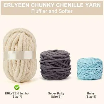ERLYEEN Chenille Chunky Yarn Super Bulky Soft Thick Fluffy Jumbo Giant Washable Polyester Big Yarn DIY for Arm Knit Blanket Cushion Bed Sofa Home Decor,Beige,0.55LB