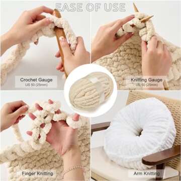 ERLYEEN Chenille Chunky Yarn Super Bulky Soft Thick Fluffy Jumbo Giant Washable Polyester Big Yarn DIY for Arm Knit Blanket Cushion Bed Sofa Home Decor,Beige,0.55LB