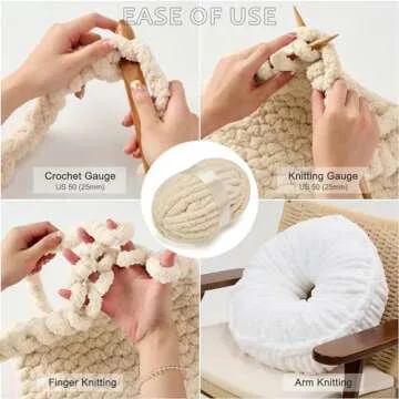 ERLYEEN Chenille Chunky Yarn Super Bulky Soft Thick Fluffy Jumbo Giant Washable Polyester Big Yarn DIY for Arm Knit Blanket Cushion Bed Sofa Home Decor,Beige,0.55LB