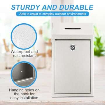Yaocom Metal Donation Cash Box Collection Safe Suggestion Box with Lock Wall Mounted Mailbox Delivery Ballot Container for Home Office Outdoor Door
