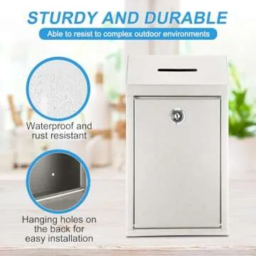 Yaocom Metal Donation Cash Box Collection Safe Suggestion Box with Lock Wall Mounted Mailbox Delivery Ballot Container for Home Office Outdoor Door