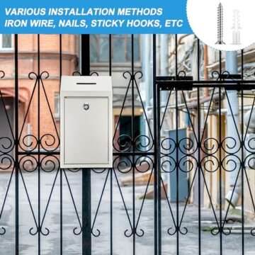 Yaocom Metal Donation Cash Box Collection Safe Suggestion Box with Lock Wall Mounted Mailbox Delivery Ballot Container for Home Office Outdoor Door