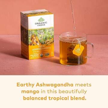 ORGANIC INDIA Calming Tulsi Ashwagandha Herbal Tea - Holy Basil Tea with Ashwagandha Root, Supports ...