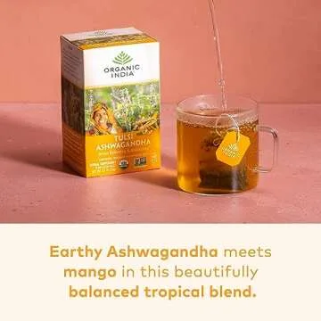 ORGANIC INDIA Calming Tulsi Ashwagandha Herbal Tea - Holy Basil Tea with Ashwagandha Root, Supports ...
