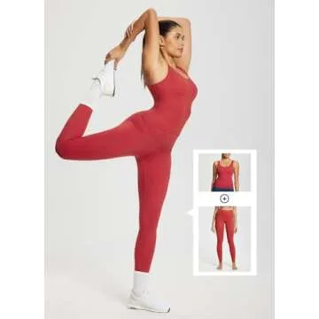 BALEAF Freeleaf Women's Longline Sports Bra Padded Workout Crop Tank Yoga Tops Built in Bra Athletic Camisole Lava Falls XS