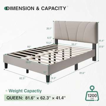 Novilla Queen Bed Frame with Headboard, Linen Upholstered Bed Frame Queen Size with Wood Slats Suppo...