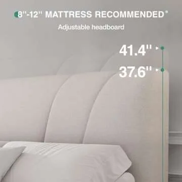 Novilla Queen Bed Frame with Headboard, Linen Upholstered Bed Frame Queen Size with Wood Slats Support, No Box Spring Needed, Heavy Duty Feet, Easy Assembly, Beige