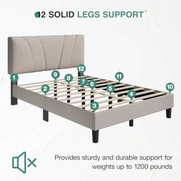 Novilla Queen Bed Frame with Headboard, Linen Upholstered Bed Frame Queen Size with Wood Slats Support, No Box Spring Needed, Heavy Duty Feet, Easy Assembly, Beige
