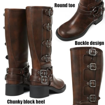 AMINUGAL Vintage Buckle Knee High Boots Wide Calf