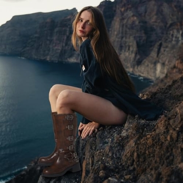 AMINUGAL Vintage Buckle Knee High Boots Wide Calf