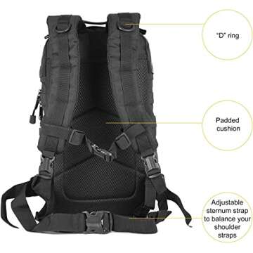 ARMYCAMOUSA Small 30L Rucksack Pack for Outdoors, Hiking, Camping, Trekking, Bug Out Bag, Travel, Military & Tactical Army Molle Assault Backpack