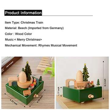 Takefuns Christmas Wooden Music Box Present Christmas Train Musical Box for Her,Musical Box Birthday...