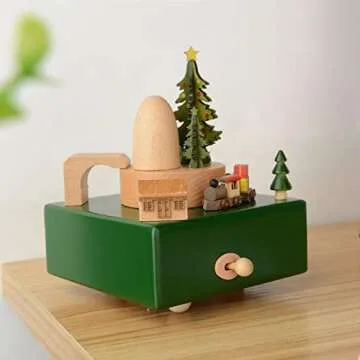 Takefuns Christmas Wooden Music Box Present Christmas Train Musical Box for Her,Musical Box Birthday Present for Lover Friends and Children，Play Merry Christmas Song