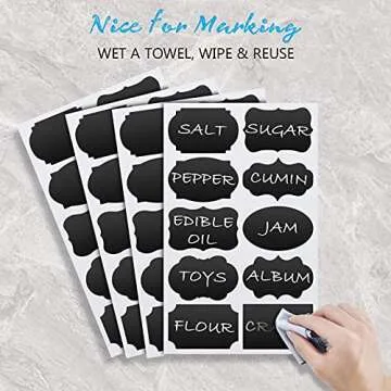 Chalkboard Labels - 180pcs Waterproof Reusable Blackboard Stickers with 2 Free Erasable White Chalk Marker, Mini Decorative Chalk Labels for Jars Containers Kitchen Home Pantry Office