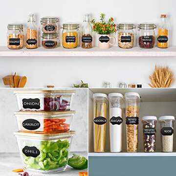 Chalkboard Labels - 180pcs Waterproof Reusable Blackboard Stickers with 2 Free Erasable White Chalk Marker, Mini Decorative Chalk Labels for Jars Containers Kitchen Home Pantry Office