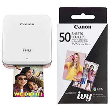 Canon IVY Mobile Mini Photo Printer through Bluetooth(R), Rose Gold AND Canon ZINK Photo Paper Pack,...