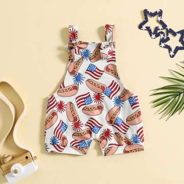 Rtnnsbbfcm 4th of July Baby Boy Girl Outfit Stars Stripes Romper Fourth of July Overalls Infant Memo...