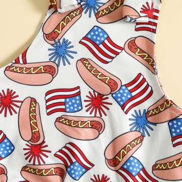 Rtnnsbbfcm 4th of July Baby Boy Girl Outfit Stars Stripes Romper Fourth of July Overalls Infant Memorial Day Clothes (America Flag, 18-24 Months)