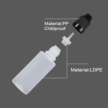 Eau 15ml LDPE Plastic Thin Tip Dropper Bottles, Small Empty Squeeze Dropper Bottles (50PCS, Black Caps), BPA Free