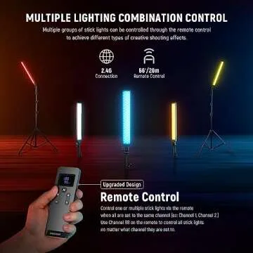 NEEWER Upgraded LED Video Light Stick & 2.4G Remote Kit, 2 Pack Handheld Dimmable 3200K~5600K CRI97+ Video Lighting with Stands/Filters/Bag for YouTube Video Recording Photography Gaming, BH20B Black