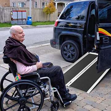 Koozam Upgraded Non Skid Wheelchair Ramp - Strong Sturdy Aluminum Portable Ramp for Wheelchairs & Sc...