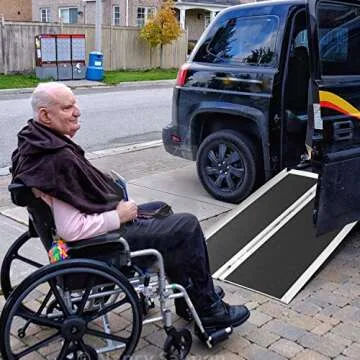Koozam Upgraded Non Skid Wheelchair Ramp - Strong Sturdy Aluminum Portable Ramp for Wheelchairs & Sc...