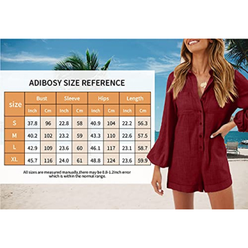 Adibosy Women Casual Long Sleeve Romper Jumpsuit Light Blue