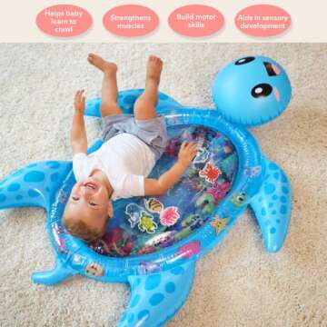 MAGIFIRE Playtime Baby Tummy Time Playmat: Friendly Blue Sea Turtle, Inflatable Water Play Mat for Infants 3 to 12 Months Old, Engaging Early Developmental Toy, Measures 36” Wide x 46” Long