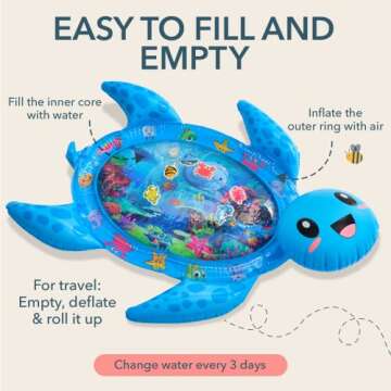 MAGIFIRE Playtime Baby Tummy Time Playmat: Friendly Blue Sea Turtle, Inflatable Water Play Mat for Infants 3 to 12 Months Old, Engaging Early Developmental Toy, Measures 36” Wide x 46” Long